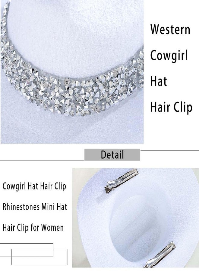Firuilo Cowgirl hat hair clip Rhinestones Mini Hat Hair Clip Cowgirl Costume Hair Accessories for Women (White) - Image 4